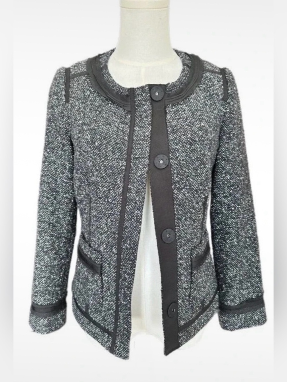 Rebecca Taylor Lace Trim Wool Silk Blend Tweed Jacket Size 2